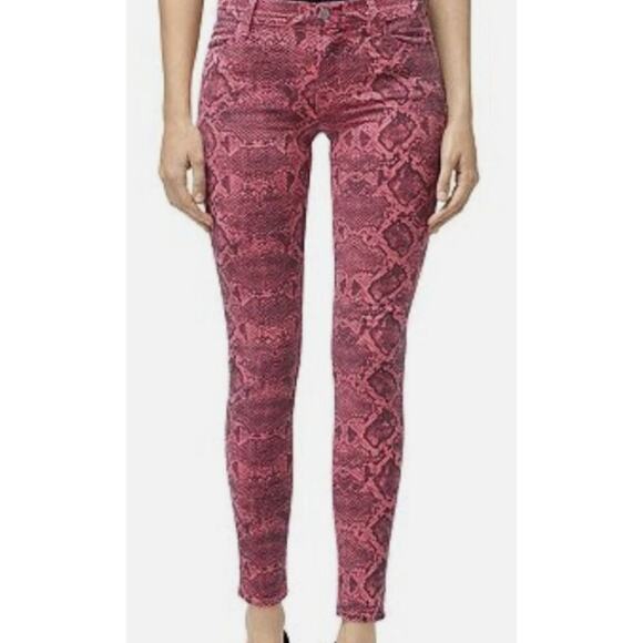 NEW J Brand Womens 620 Skinny Jeans Pink Snake Print Pockets Mid Rise 24